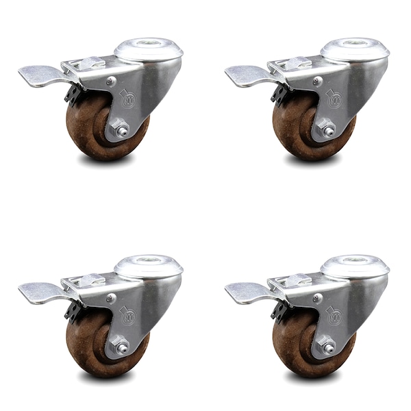 3 Inch High Temp Glass Filled Nylon Bolt Hole Caster Set with Total Lock Brake